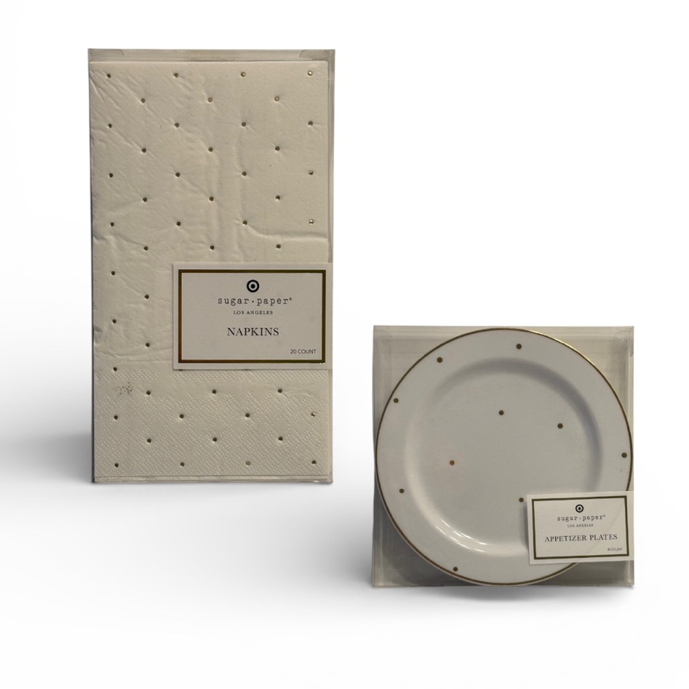 Sugar Paper White and Gold Appetizer Plate and Napkins Set